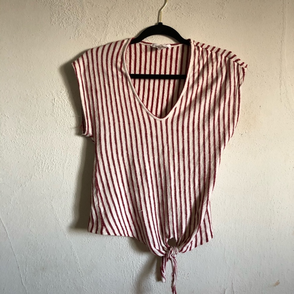 Red Striped Tie-up Shirt